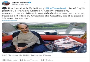 موت لاجئ إيراني اشتهر في السينما وعاش في مطار باريس لأكثر من 18 عاماً